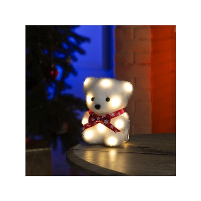 Светодиодная фигура «Медвежонок в бабочке» 9×12×8 см, флок, батарейки CR2032×2 (не в комплекте), свечение тёплое белое