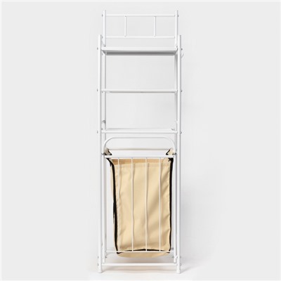 Стеллаж с корзиной для белья 3-х ярусный, 38×35×125 см, белый