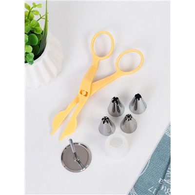 Кондитерские насадки малые 4 штуки с адаптером /основание 18 мм / 149NA-11-3 /уп 288/ кондитерский гвоздь и ножницы для переноски цветов в комплекте