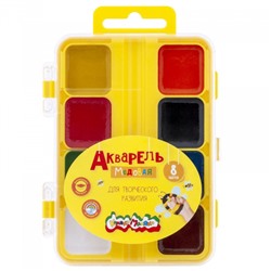 Краски акварельные медовые  8цв АМККМ08Е без кисти пласт.уп Каляка-Маляка