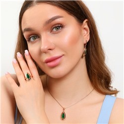 Комплект ювелирная бижутерия крупный коллекция "Дубай" серьги, кулон и кольцо 18 р, покрытие: позолота, вставка: фианиты, цвет: зеленый, арт.213.795-18