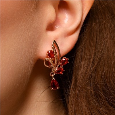 Серьги цветы ювелирная бижутерия коллекция "Дубай" позолота, вставка: фианиты, цвет: красный, арт.314.333