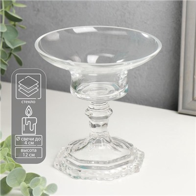 Стеклянный подсвечник на 1 свечу «Чаша», бокал на ножке, прозрачный, 12×11.4×11.4 см