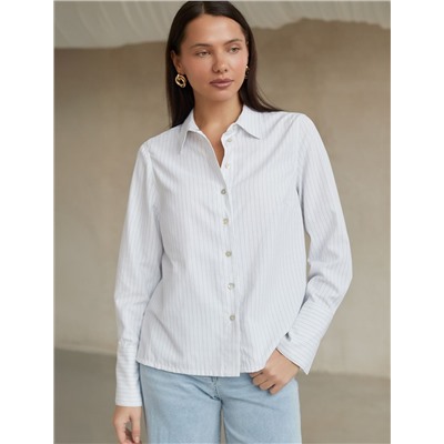 Блузка свободного силуэта в тонкую полоску из эластичного хлопка с добавлением льна