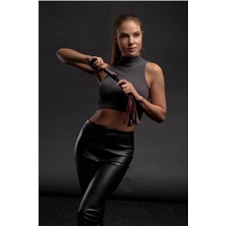 Бордовая плеть Maroon Leather Whip с гладкой ручкой - 45 см.
