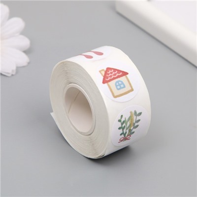 Наклейка бумага «Котик на даче», d=2.5 см, 500 шт. в рулоне, 3×5.5×5.5 см
