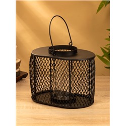 Подсвечник фонарь со стеклянной колбой, 19.5×23×15.5 см, d=10 см, металл, чёрный