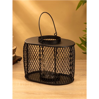 Подсвечник фонарь со стеклянной колбой, 19.5×23×15.5 см, d=10 см, металл, чёрный