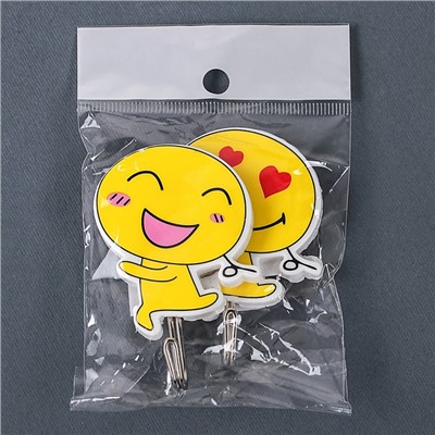 Крючки самоклеящиеся «Бегущий смайлик», 2 шт., рисунок МИКС