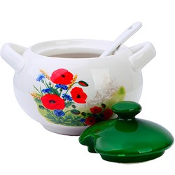 60282 Сахарница с крышкой 375мл с ложкой 3пр Цветущие Маки доломит LR (х36)