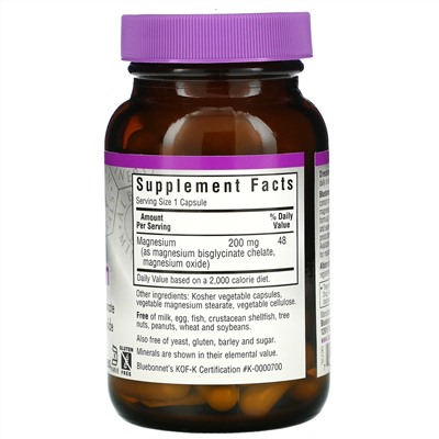 Bluebonnet Nutrition, Буферизованный хелатный магний, 60 растительных капсул
