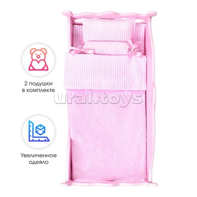 Постельное бельё розовое в горошек для куклы бебиборн