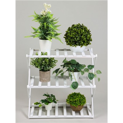 Подставка для цветов Greengo, 3 полки, 50×25×46 см, напольная, бамбук, белая