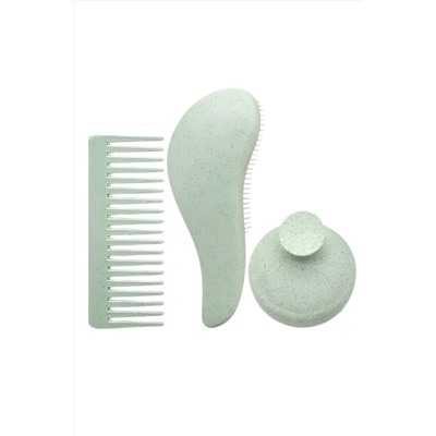 Kristaller Набор для волос: щетка-массажер для мытья головы, гребень, расческа-капля, зеленый KRISTALLER, 1111450