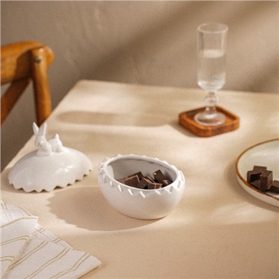 Конфетница SL Home «Пасхальные кролики», 470 мл, 15.5×12×16 см, керамика, белая