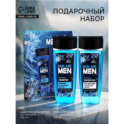 Подарочный набор мужской Norland Men Ice Freshness, гель для душа 250 мл, шампунь 250 мл