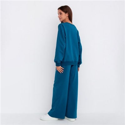 Комплект женский (свитшот/брюки), цвет петроль, размер 52