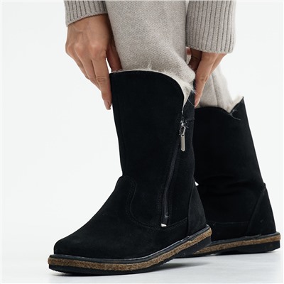 Полусапоги женские чёрные замшевые с замком на войлочной подошве