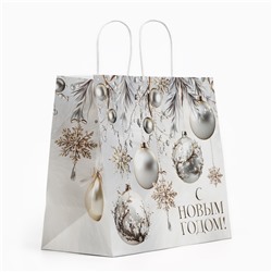 Пакет подарочный новогодний «Новогодние шары», белый крафт, 32×28×15 см