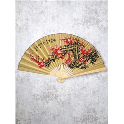 Веер 63 см бамбуковая основа Горчичный с Сакурой / 622-12 /уп 75/742905