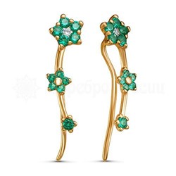 Серьги-продёвки из золочёного серебра с фианитами 925 пробы п7-519-3з232