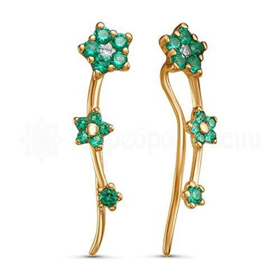 Серьги-продёвки из золочёного серебра с фианитами 925 пробы п7-519-3з232