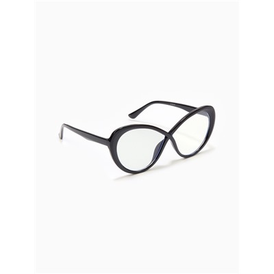 Очки женские имиджевые, прозрачные, дужка 14.2 см, ширина 14.1 см, линза 5.4×6.9 см, черные