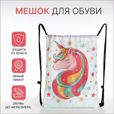 Мешок для обуви на шнурке, с принтом, размер 32×1×40 см, белый/разноцветный