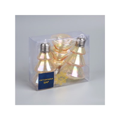 Набор ёлочных шаров «Ёлки-конусы», 3 шт., d=10×6 см, 3 LED, от батареек AG13×9, свечение тёплое белое