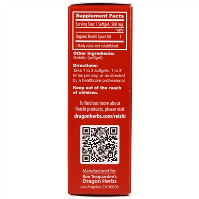 Dragon Herbs, Duanwood масло из спор грибов рейши, 500 мг, 30 капсул