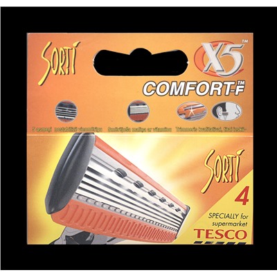 Кассеты Comfort-m Sorti X-5 с 5 лезвиями и триммером для бритвы типа Dʤɪˈlett ФЬЮЖН (4 шт.) (Совместимая с ФЬЮЖН кассета)