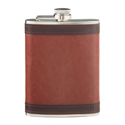Фляжка Мастер К, 240 мл, в чехле, подарочная, армейская, 8 oz, нержавеющая сталь, экокожа, коричневая