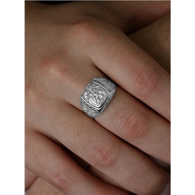 Печатка мужская из чернёного серебра с фианитами - Герб 925 пробы 1-123