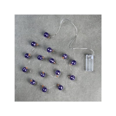 Гирлянда «Нить» 1.6 м с насадками «Синие шарики», IP20, серебристая нить, 15 LED, батарейки ААх2 (нет в комплекте), свечение белое