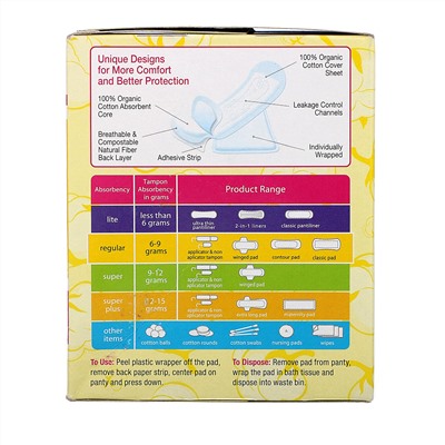 Maxim Hygiene Products, Organic Cotton Ultra Thin Contour Pads, Regular, 14 Count