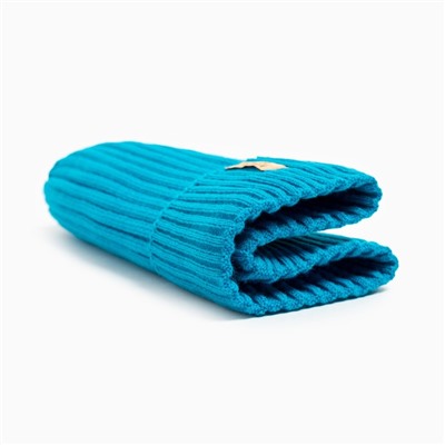 Шапка детская MINAKU: Cozy Winter с отворотом, бирюзовая, размер 56-58 (7-11 лет)