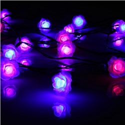Гирлянда «Нить», 4.5 м, уличная, с насадками «Роза», IP44, 30 LED, 2 режима, солнечная батарея, тёмная нить, свечение красное