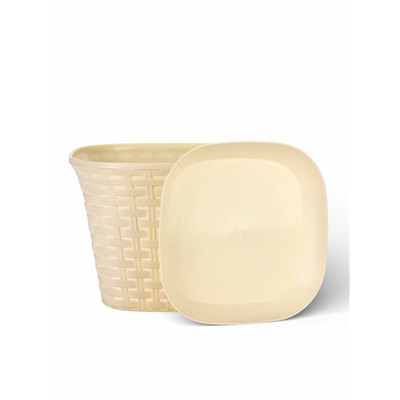 Кашпо для цветов «Ротанг», 4.6 л, 22.4×22.4×16.5 см, пластиковое, с поддоном, бежевое