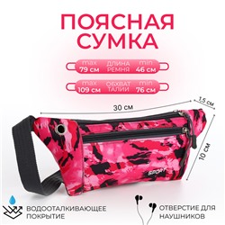 Поясная сумка на молнии, 30×1.5×10 см, 2 наружных кармана, розовая
