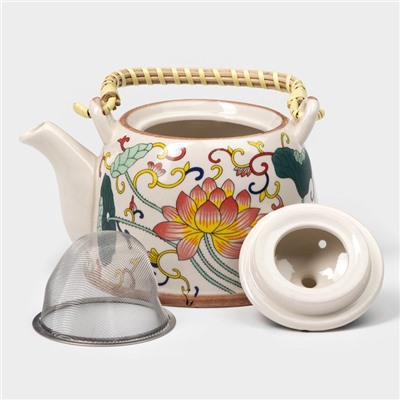 Чайник керамический заварочный с металлическим ситом «Лотос», 900 мл