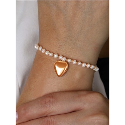 Браслет из золочёного серебра с пресноводным культивированным жемчугом - Сердце 251-20-211-18з