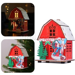 Новогоднее украшение "Домик со светом. Дедушка Мороз с подарками" в пакете