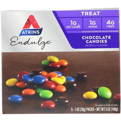 Atkins, Treat Endulge, шоколадные конфеты, 5 упаковок, весом 28 г (1 унция) каждая
