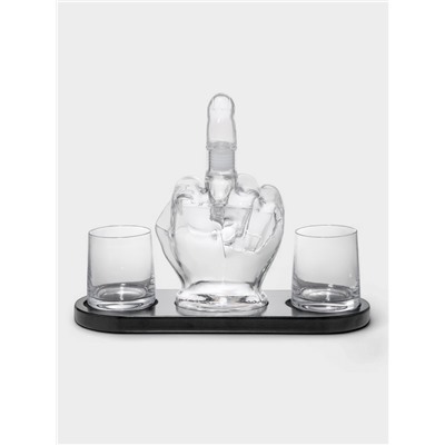 Мини-Бар «Средний палец», 1 л, 2 бокала, на подставке, стекло, дерево