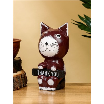 Сувенир «Кот с табличкой WELCOME», 10×7×16 см, дерево, бело-коричневый