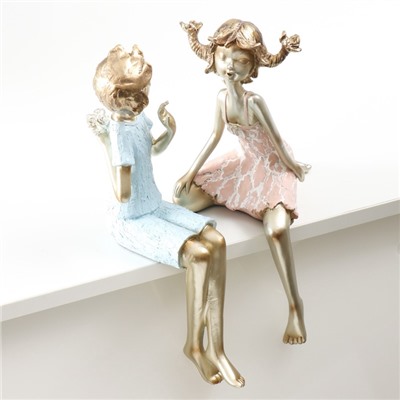 Набор фигурок настольных полистоун «Дети — озорники», на полку, бело-золотой, 2 шт.