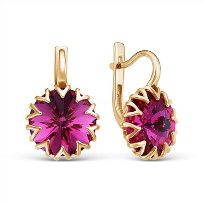 Кольцо из золочёного серебра с кристаллом Swarovski Фуксия 925 пробы 0004кз-502