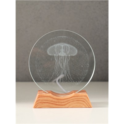 Световая фигурка стекло «Диск. Голограмма: Медуза», 5×LED, d=10 см, USB, 10×4×11.4 см