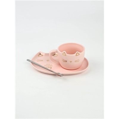 Чайная пара «Мяу»: кружка 200 мл, блюдце 18×11 см, ложка