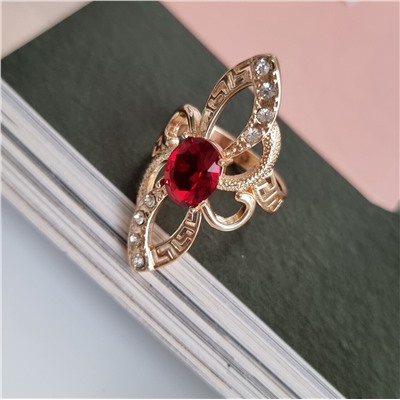Кольцо уценка коллекция "Дубай", покрытие: позолота, вставка: фианиты и крупный красный камень, 3,5, р-р 18, арт. 217.052-18